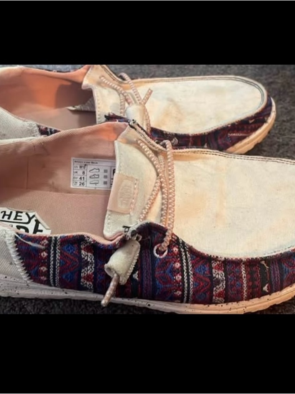 Hey Dude Women’s Slip-On Canvas Shoes in Cream with Multicolor Pattern